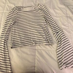 black & white stripped bell sleeve shirt